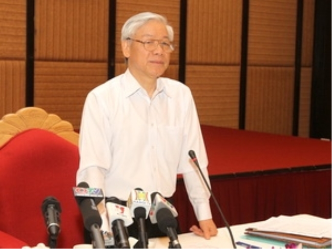 Tổng Bí thư Nguyễn Phú Trọng phát biểu tại buổi làm việc với cán bộ chủ chốt tỉnh Quảng Ninh. (Ảnh: Trí Dũng/TTXVN)