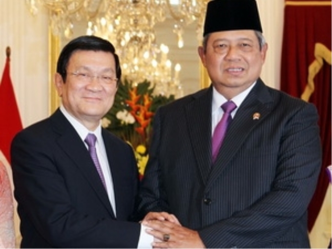 Tổng thống Cộng hòa Indonesia, Susilo Bambang Yudhoyono đón Chủ tịch nước Trương Tấn Sang. (Ảnh: Nguyễn Khang/TTXVN)