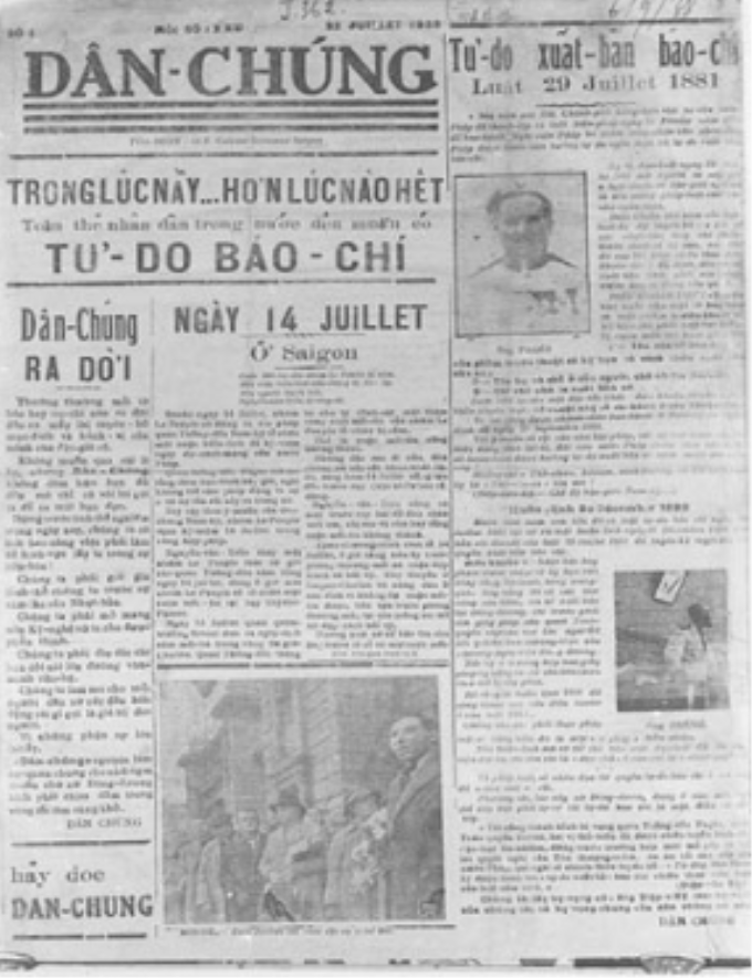 Báo "Dân chúng" số 1, ra ngày 22 /7 /1938. (Ảnh: Bảo tàng Lịch sử Quốc gia)