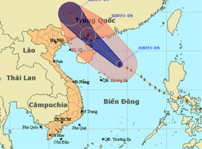 Hướng di chuyển của bão số 3. (Ảnh: Trung tâm DBKTTV Trung ương)