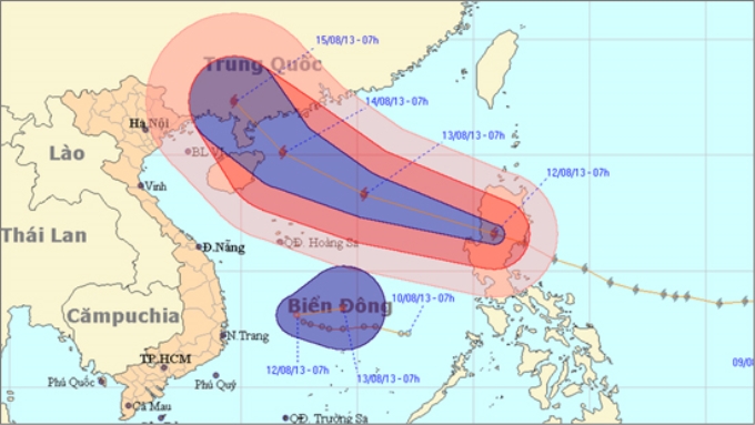 Vị trí và hướng đi của bão Utor (Ảnh: TTDBKTTV)