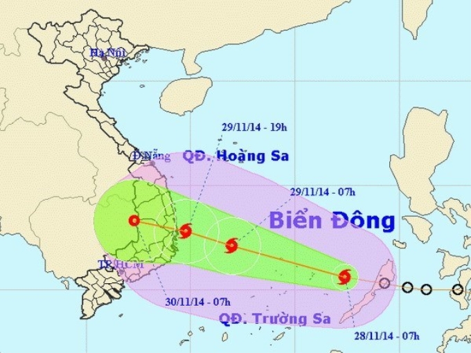 Đường đi của cơn bão. (Nguồn: nchmf.gov.vn)