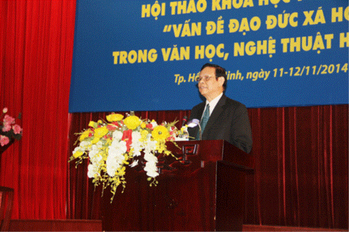 PGS.TS Nguyễn Hồng Vinh - Chủ tịch Hội đồng Lý luận, phê bình văn học, nghệ thuật Trung ương phát biểu khai mạc Hội thảo.