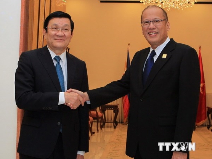 Chủ tịch nước Trương Tấn Sang gặp Tổng thống Philippines Benigno Aquino. (Ảnh: Nguyễn Khang/TTXVN)