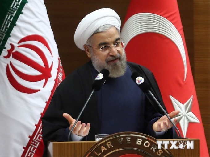 Tổng thống Iran Hassan Rouhani phát biểu tại một diễn đàn doanh nghiệp ở thủ đô Ankara của Thổ Nhĩ Kỳ. (Nguồn: AFP/TTXVN)