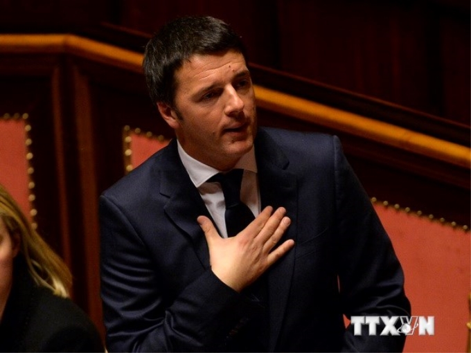 Thủ tướng Matteo Renzi phát biểu sau cuộc bỏ phiếu tại Hạ viện ở thủ đô Rome ngày 25/2. (Nguồn: AFP/TTXVN)