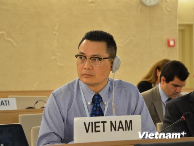 Đại sứ Nguyễn Trung Thành, Trưởng Phái đoàn thường trực tại Geneva và là Trưởng đoàn Việt Nam. (Ảnh: Tố Uyên-Hoàng Long/Vietnam+)