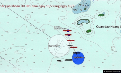 Giàn khoan Hải Dương- 981 dịch chuyển ra ngoài thềm lục địa Việt Nam