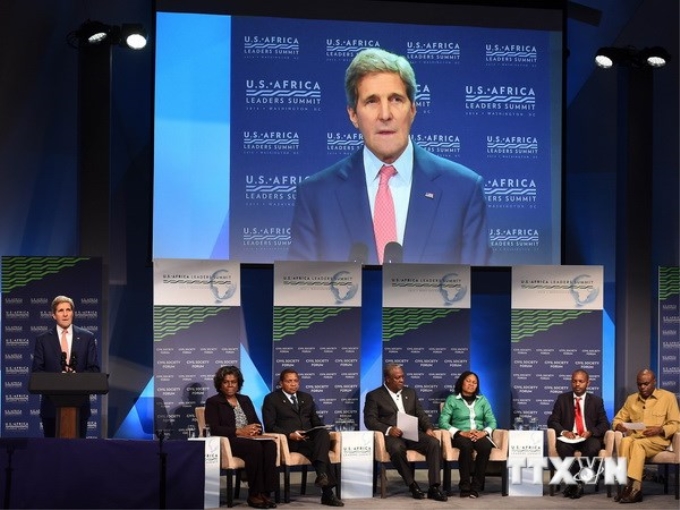 Ngoại trưởng Mỹ John Kerry phát biểu trong Diễn đàn Xã hội Dân sự bên lề Hội nghị ngày 4/8. (Nguồn: AFP/TTXVN)