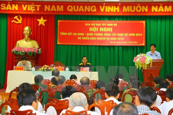 Ông Nguyễn Phong Quang, Phó Trưởng ban Thường trực Ban Chỉ đạo Tây Nam Bộ phát biểu khai mạc hội nghị. (Ảnh: TTXVN)