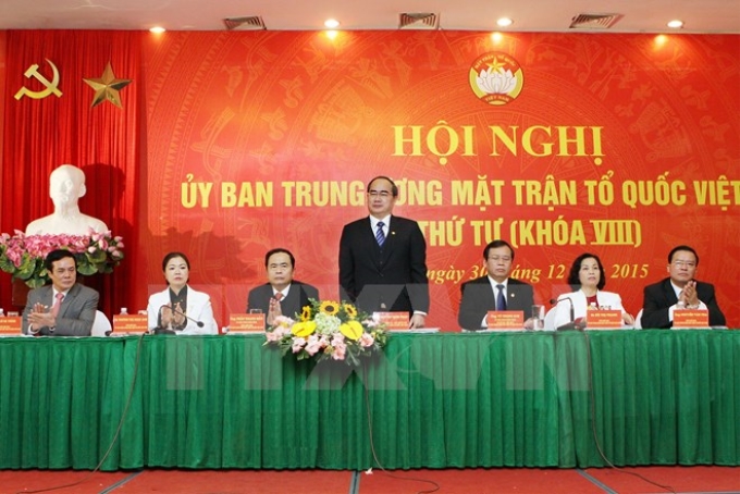 Chủ tịch Ủy ban Trung ương Mặt trận Tổ quốc Việt Nam Nguyễn Thiện Nhân tại hội nghị. (Ảnh: Nguyễn Dân/TTXVN)