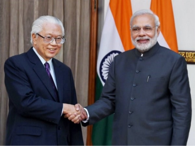 Tổng thống Singapore Tony Tan Keng Yam tại cuộc gặp với Thủ tướng Ấn Độ Narendra Modi. (Nguồn: www.ndtv.com)