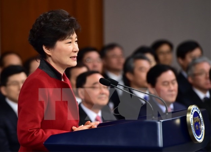 Tổng thống Hàn Quốc Park Geun-Hye phát biểu nhân dịp Năm mới. (Ảnh: AFP/TTXVN)