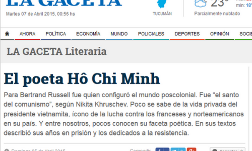 Báo chí Argentina đăng tải bài viết về Chủ tịch Hồ Chí Minh