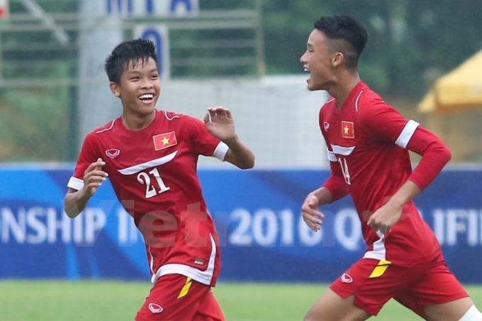 U16 Việt Nam có chiến thắng hủy diệt. (Ảnh: Minh Chiến/Vietnam+)