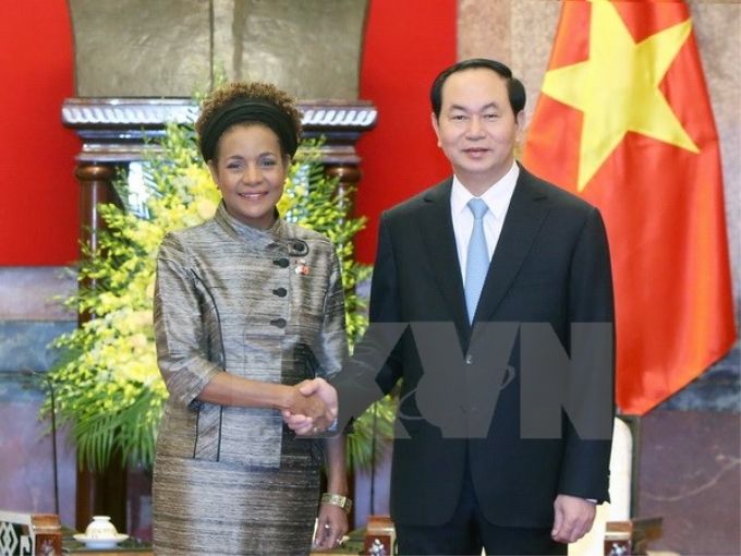 Chủ tịch nước Trần Đại Quang tiếp Tổng Thư ký OIF Michaelle Jean. (Ảnh: TTXVN)