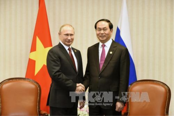 Chủ tịch nước Trần Đại Quang có cuộc gặp cấp cao với Tổng thống Liên bang Nga Vladimir Putin. Ảnh: TTXVN