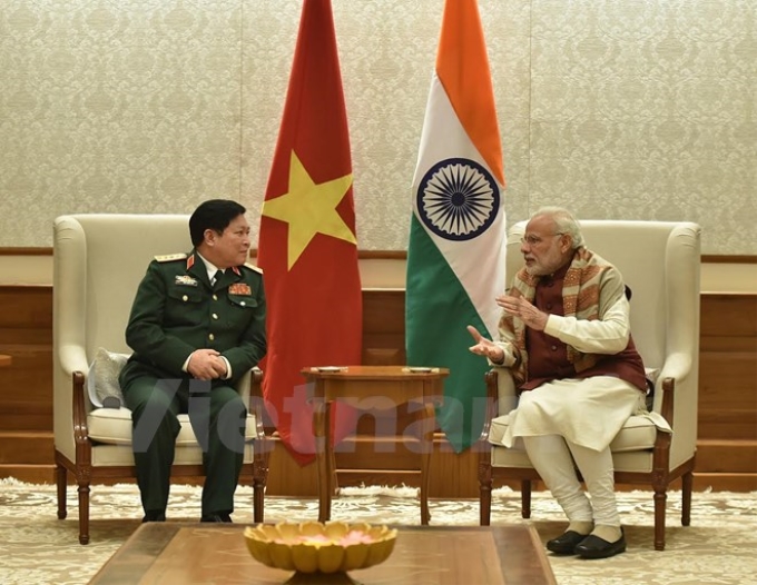 Thủ tướng Cộng hòa Ấn Độ Narendra Modi đã tiếp Đại tướng Ngô Xuân Lịch, Ủy viên Bộ Chính trị, Bộ trưởng Bộ Quốc phòng. (Ảnh: Huy Bình/Vietnam+)