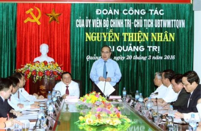 Chủ tịch Nguyễn Thiện Nhân phát biểu ý kiến tại buổi làm việc. Ảnh: Nguyễn Dân - TTXVN