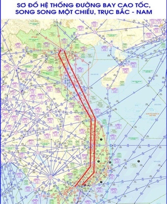 Sơ đồ hệ thống đường bay cao tốc, song song một chiều, trục Bắc-Nam. (Ảnh: Tổng công ty Quản lý bay Việt Nam cung cấp)