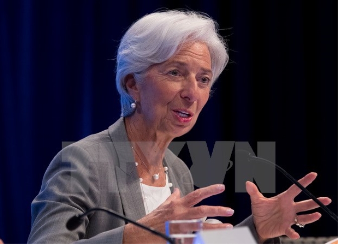 Giám đốc điều hành IMF Christine Lagarde trong cuộc họp báo sau Hội nghị thường niên IMF và WB tại Washington, Mỹ ngày 12/10. (Nguồn: THX/TTXVN)