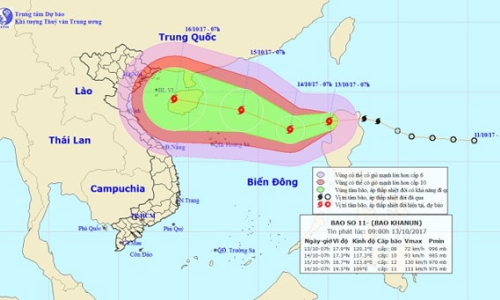 Bão số 11 di chuyển chậm vẫn tiếp tục mạnh dần lên, khả năng giật cấp 15