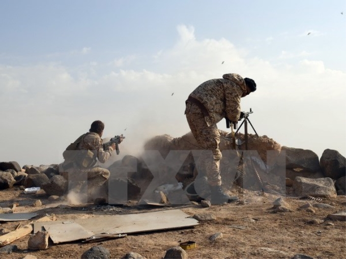 Các lực lượng Syria tại khu vực Sawwan, phía Nam Khanasser. (Nguồn: AFP/TTXVN)