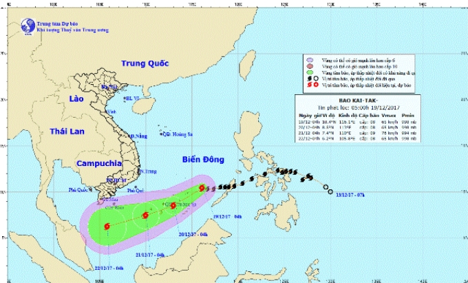 Dự báo đường đi của bão số 15.