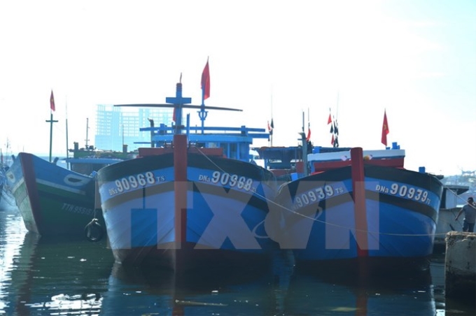 Những tàu cá của ngư dân phường Nại Hiên Đồng, quận Sơn Trà được đóng mới theo Quyết định 47 của thành phố Đà Nẵng. (Ảnh: TTXVN)