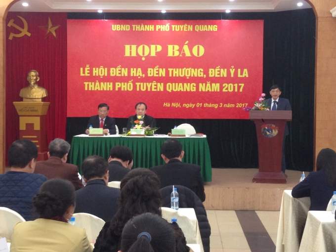 Họp báo giới thiệu Lễ hội đền Thượng, đền Hạ đền Ỷ Lan. Ảnh DP