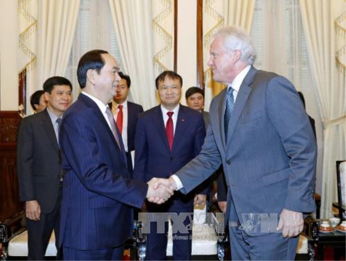 Chủ tịch nước Trần Đại Quang tiếp ông Jeffrey R. Immelt, Chủ tịch Tập đoàn GE, Hoa Kỳ. Ảnh: TTXVN