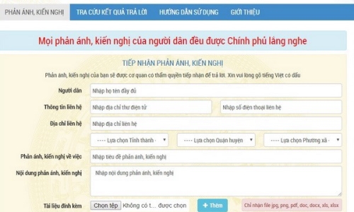 Hệ thống tiếp nhận, trả lời phản ánh, kiến nghị của người dân