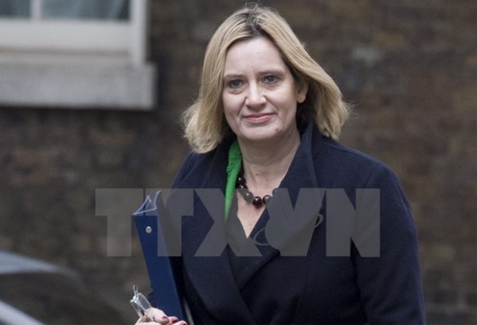 Bộ trưởng Nội vụ Anh Amber Rudd tại thủ đô London, Anh ngày 1/11. (Nguồn: EPA/TTXVN)