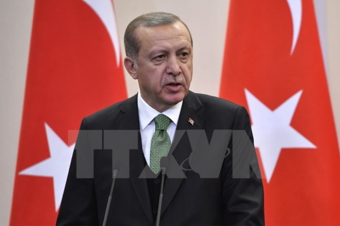 Tổng thống Thổ Nhĩ Kỳ Recep Tayyip Erdogan trong cuộc họp báo ở Sochi, Nga ngày 3/5. (Nguồn: AFP/TTXVN)