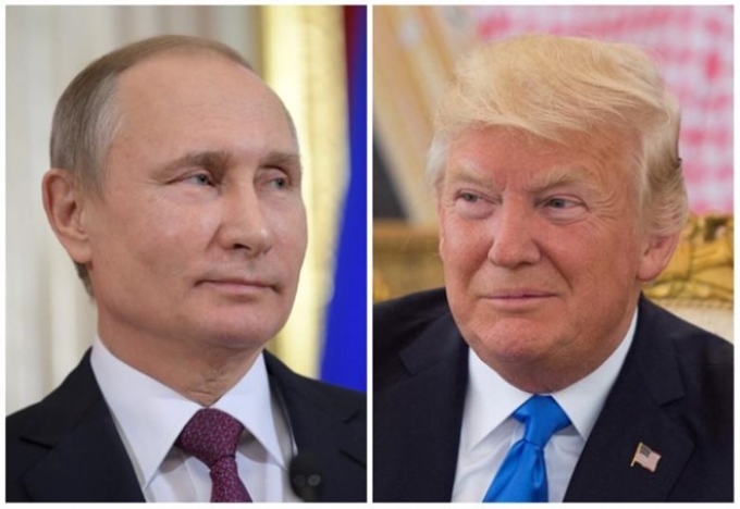 Tổng thống Nga Vladimir Putin (trái) và người đồng cấp Mỹ Donald Trump. (Nguồn: Reuters)