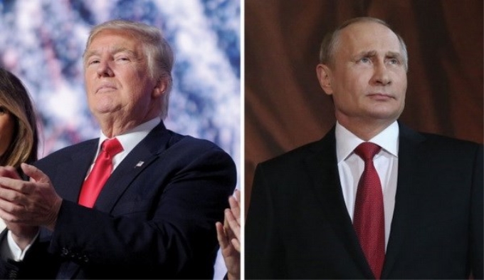 Tổng thống Nga Vladimir Putin (phải) và người đồng cấp Mỹ Donald Trump. (Nguồn: AP)