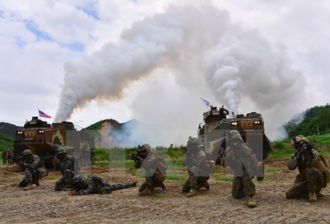 Binh sỹ Mỹ, Hàn Quốc tham gia một cuộc tập trận. (Nguồn: AFP/TTXVN)