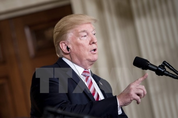 Tổng thống Mỹ Donald Trump phát biểu trong cuộc họp báo ở Washington, DC. (Nguồn: AFP/TTXVN)