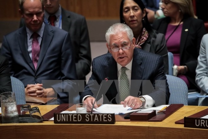 Ngoại trưởng Mỹ Rex Tillerson phát biểu tại phiên họp của Hội đồng Bảo an LHQ về vấn đề phi hạt nhân hóa ở New York (Mỹ) ngày 21/9. (Nguồn: AFP/TTXVN)