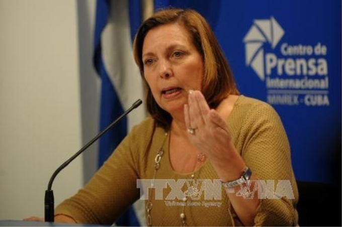 Bà Josefina Vidal phát biểu trong cuộc họp báo tại La Habana, Cuba ngày 12/1. (Ảnh: TTXVN)