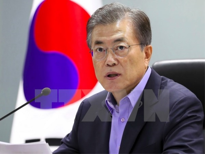 Tổng thống Hàn Quốc Moon Jae-in phát biểu tại cuộc họp ở Seoul. (Nguồn: AFP/TTXVN)