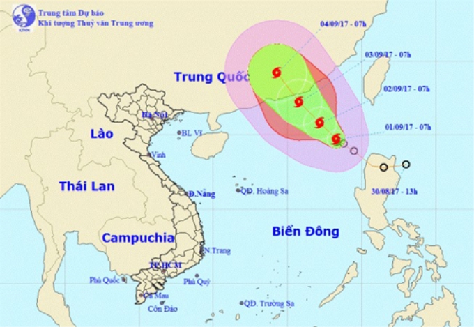 Trong 6 giờ vừa qua, bão số 8 hầu như ít dịch chuyển. Ảnh: Trung tâm Dự báo khí tượng thủy văn Trung ương