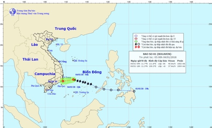 Đường đi và vị trí cơn bão. (Nguồn: nchmf.gov.vn)