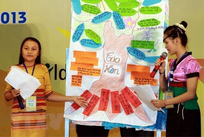 Diễn đàn Trẻ em Quốc gia nói về phòng chống tình trạng tảo hôn. (Ảnh: TTXVN)