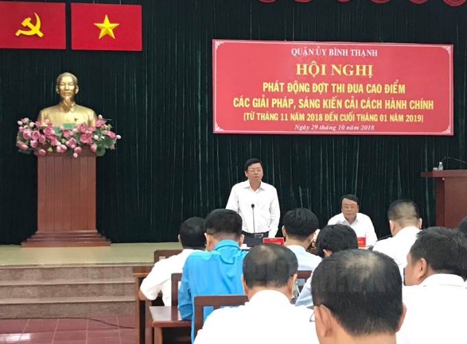 Phó Bí thư Thường trực Quận ủy quận Bình Thạnh Vũ Ngọc Tuất phát biểu chỉ đạo tại hội nghị.