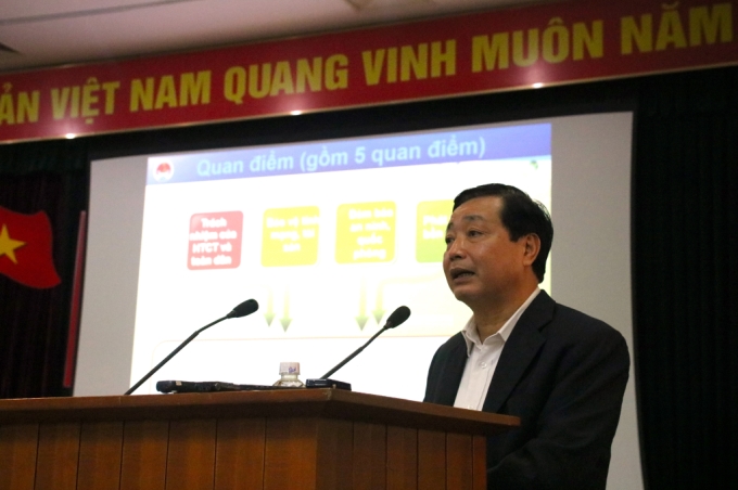 TS. Trần Quang Hoài, Tổng cục trưởng Tổng cục Phòng, chống thiên tai, Bộ Nông nghiệp và Phát triển nông thôn phát biểu tại hội nghị (Ảnh: TA)