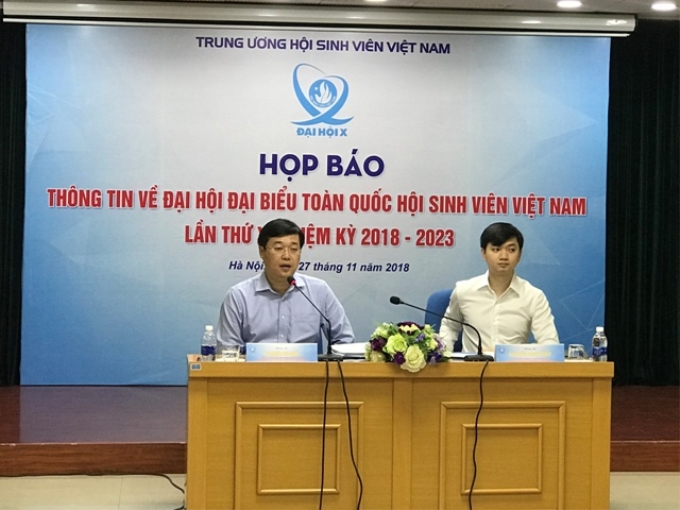 Quang cảnh Họp báo thông tin về Đại hội đại biểu toàn quốc Hội Sinh viên Việt Nam lần thứ X, nhiệm kỳ 2018-2023. (ảnh h.Long)