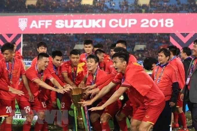 Sức mạnh đoàn kết của đội tuyển Việt Nam đã góp phần làm nên chiến thắng tại AFF Suzuki Cup 2018. (Ảnh: Trọng Đạt/TTXVN)