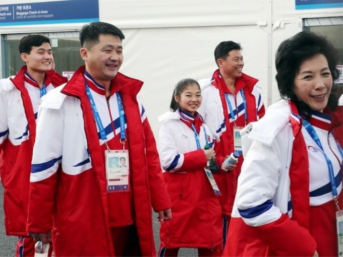 Các vận động viên Triều Tiên tại Gangneung, Hàn Quốc. (Ảnh: Yonhap/TTXVN)