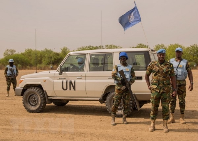 Binh sỹ thuộc UNMISS làm nhiệm vụ tại Leer, Nam Sudan. (Nguồn: AFP/TTXVN)